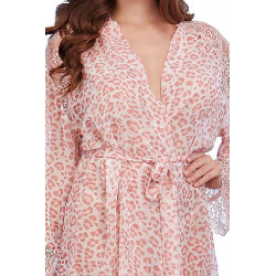 Kimono en mousseline imprimée léopard rose - DG11812PNK