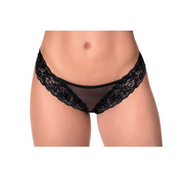 String dentelle et fine résille noire - MAL109BLK