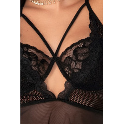 Nuisette noire dentelle avec multi lanières ajustables - MAL7343BLK