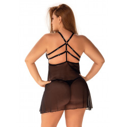 Nuisette  grande taille  noire dentelle avec multi lanières ajustables - MAL7343XBLK