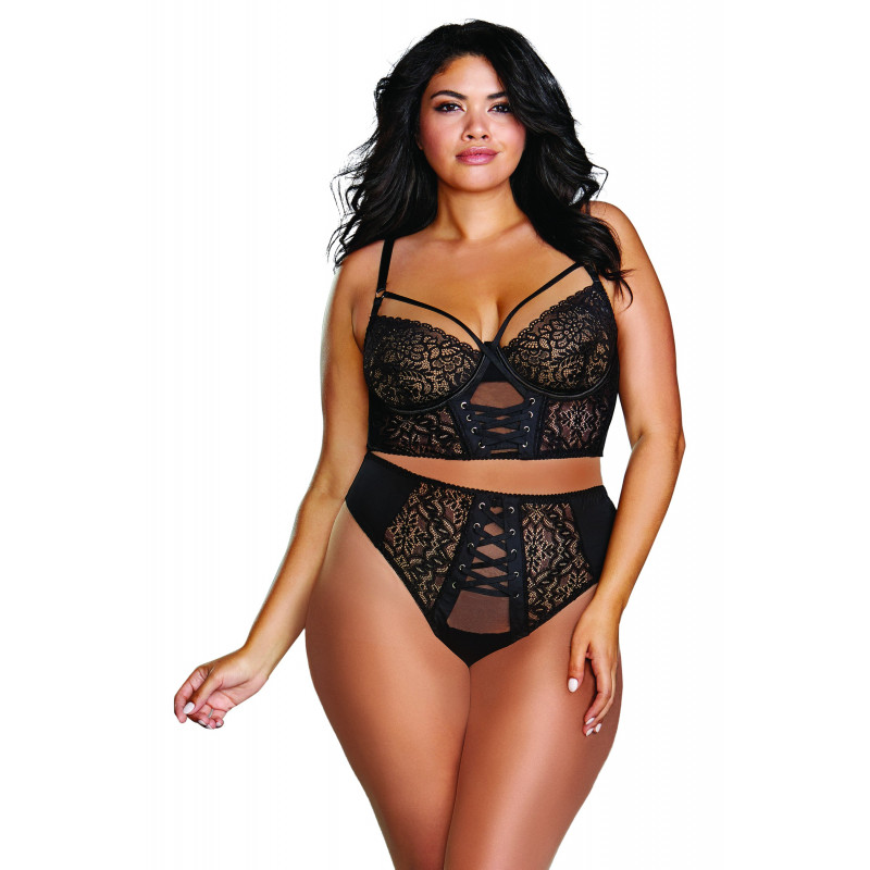 Soutien gorge bustier string noir assorti grande taille - DG12163XBLK