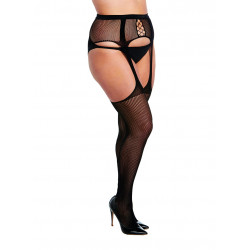 Collant résille réversible grande taille effet porte jarretelles - DG0371XBLK