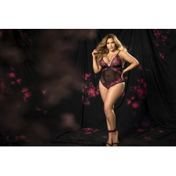 Body  grande taille   en fine résille et imprimé florale - MAL8644XBPK