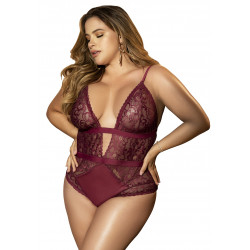 Body grande taille couleur prune en dentelle - MAL8654XBUR