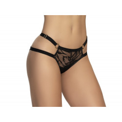 Shorty en dentelle florale noire et chaines Or - MAL116BLK