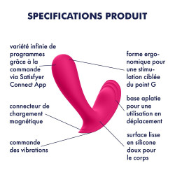 2 en 1 Vibromasseur et stimulateur clitoridien rose connecté Top Secret Satisfyer - CC597753