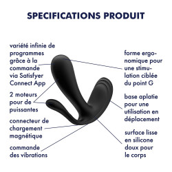 3 en 1 Vibromasseurs et stimulateur clitoridien noir connecté Top Secret   Satisfyer - CC597754