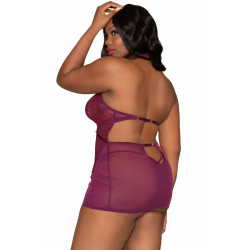 Nuisette grande taille en dentelle et résille  string assorti - DG12446XMUL