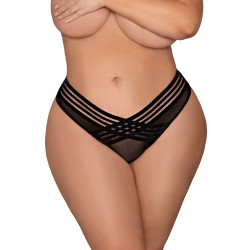 String noir  grande taille   en résille avec bandes croisées sur le devant - DG1467XBLK