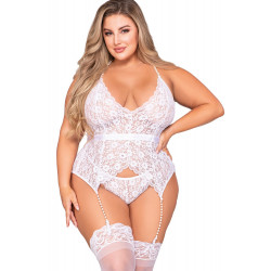 Ensemble grande taille guêpière et string en dentelle blanche - DG12508XWHT