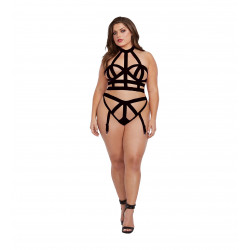 Ensemble grande taille soutien-gorge et culotte à larges bandes - DG11833XBLK