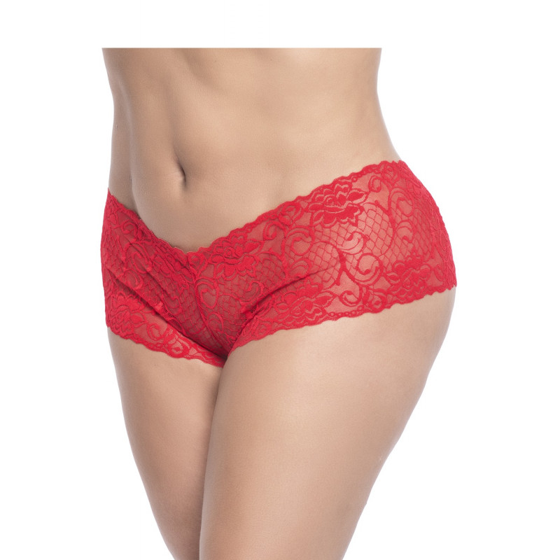 Shorty en dentelle rouge grande taille - MAL90XRED