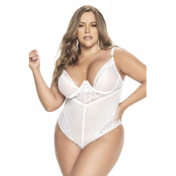 Body string grande taille ouvert à l'entrejambe  en dentelle blanche - MAL8674XWHT