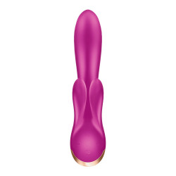 Vibromasseur chauffant connecté USB avec stimulateur de clitoris rose Double Flex Satisfyer - CC597776