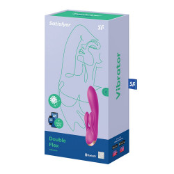 Vibromasseur chauffant connecté USB avec stimulateur de clitoris rose Double Flex Satisfyer - CC597776