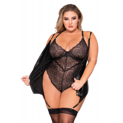 Body noir grande taille avec porte jarretelles  dans un style guêpière  ajustables - DG12174XBLK