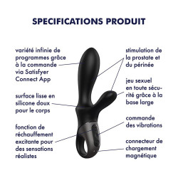 Vibromasseur rabbit noir USB  chauffant et connecté Heat Climax   Satisfyer - CC597791