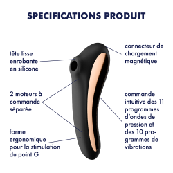 2 en 1 Stimulateur de clitoris et vibromasseur connecté USB noir Dual Kiss Satisfyer - CC597797