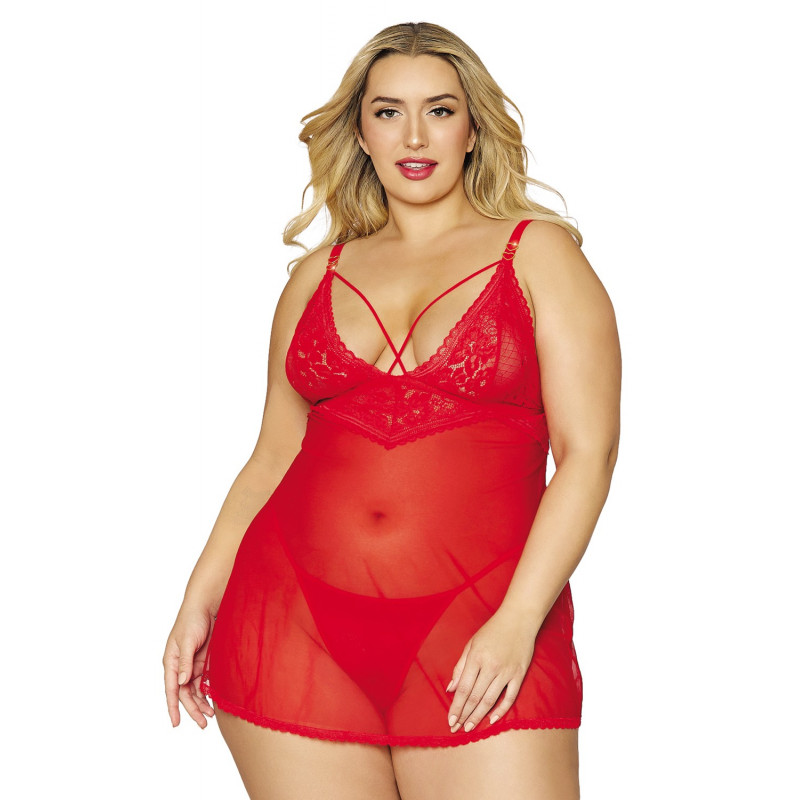 Nuisette et string rouge grande taille - DG12701XRED