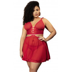 Nuisette sensuelle  grande taille  rouge transformable  2 en 1 - MAL7386XRED